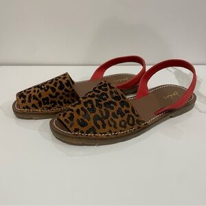 Joules Leopard Print Sandals with Red Straps